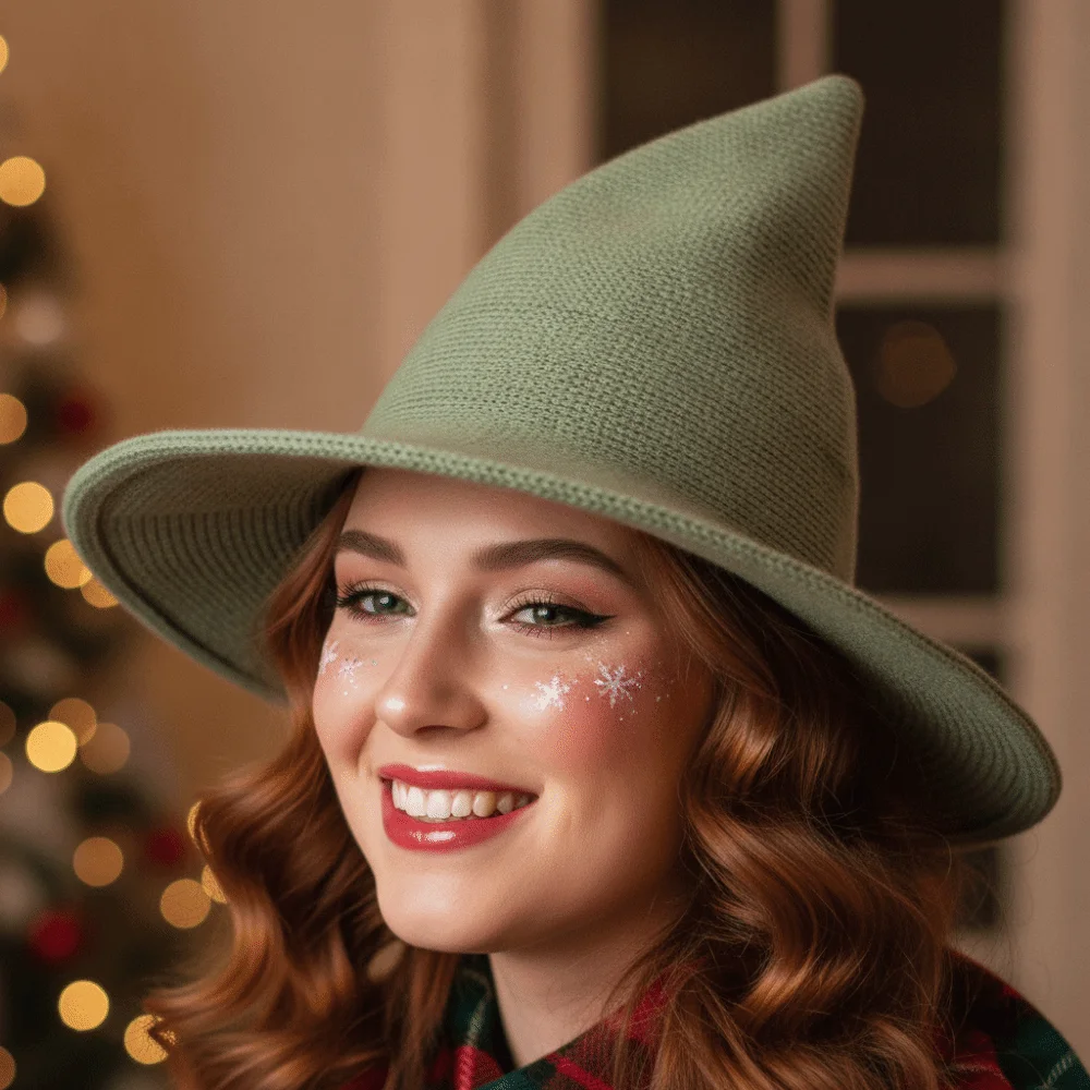 Halloween Beanie Knitted Witch Hat Pointed Top Solid Color Wizard Cap Flexible Shape Crochet Texture Pointed Bonnet Teens