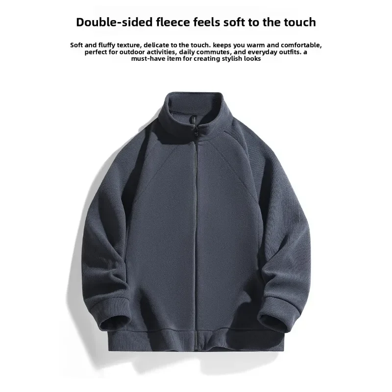 سترة قطن بياقة واقفة وسحاب سترة صوفية للرجال معطف دافئ للرجال للربيع والخريف سترة عصرية مريحة للخريف