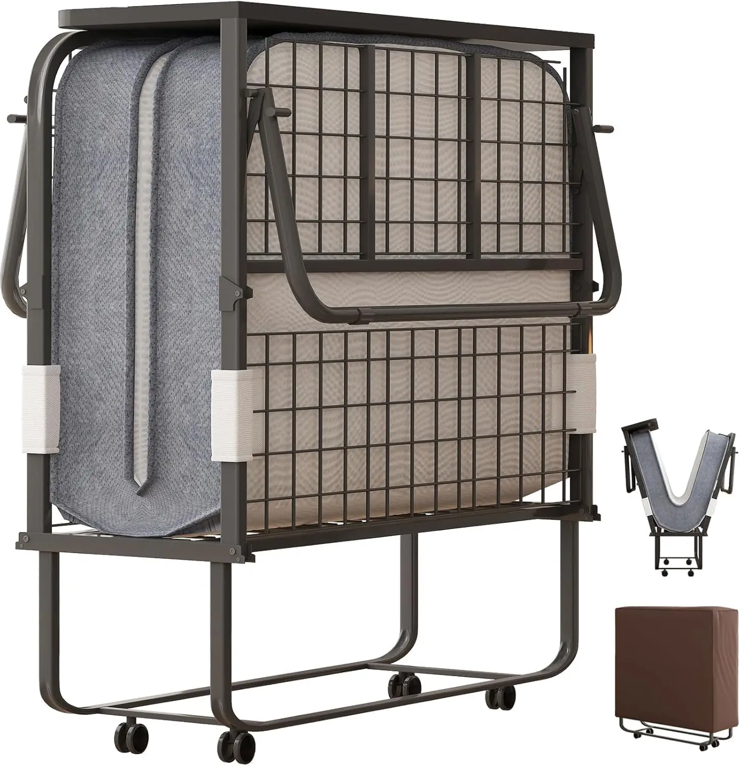 

Folding Bed with 5" Mattress for Adults, 75" x 38" Rollaway Bed with Dustproof Bag & Metal Frame, Extra Foldable Beds fo