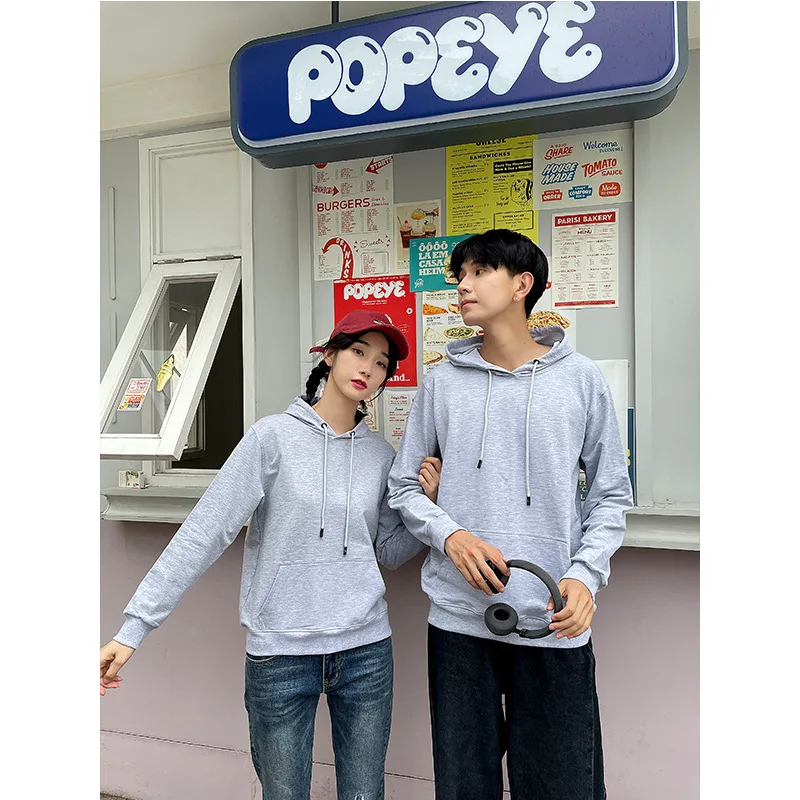 new mens solid grey Hoodies Autumn Long Sleeve Pullover Tops Casual Pocket Hoodies Unisex Outer Loose Sport Wear