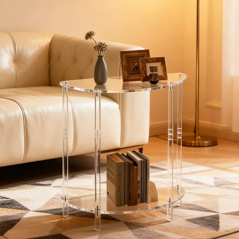 Simple acrylic side table, semi-round sofa table, modern transparent table