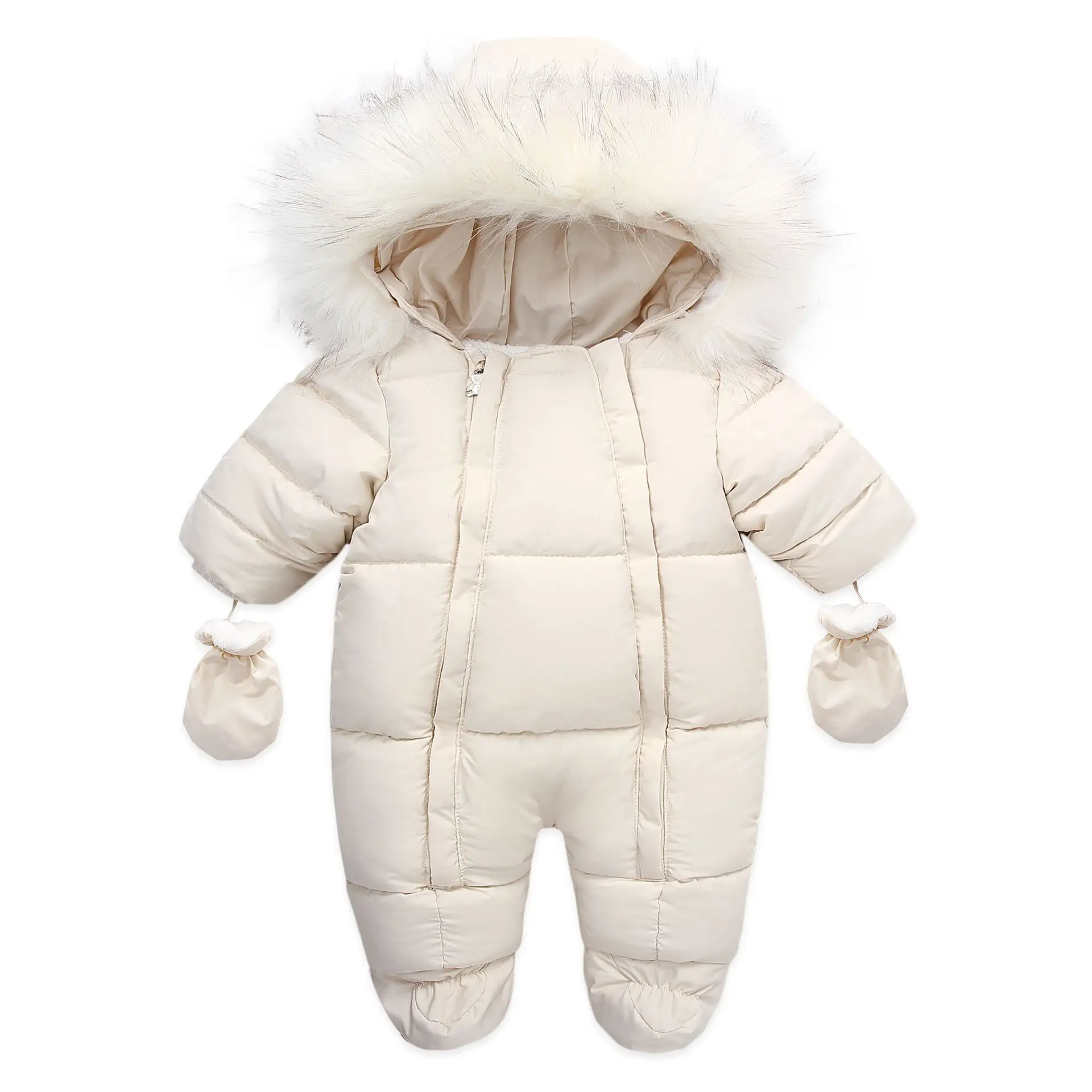 Ins 2024 Autumn Winter Toddler Girls Bodysuit Cotton Solid Fur Collar Hooded Footed Infant Girl Jumpsuit Baby Girl Winter Romper