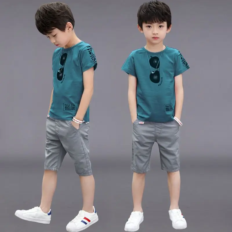 Summer Teenager Boys Clothes Casual Outfit Kids Tracksuit Child T Shirt + Shorts Hot Pant 4 5 6 7 8 9 10 12 11 13 14 Year