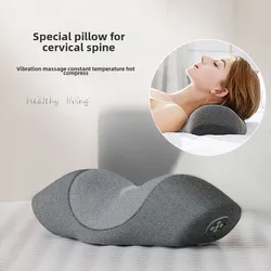 Cervical Memory Foam Heating Vibration Massage Neck Pillow USB Graphene Heating for Bed Shoulder Compact Design Portable Massage