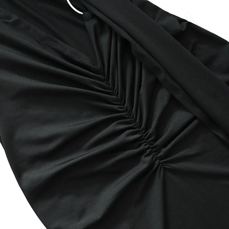 Women's One-Shoulder Sleeveless Maxi Dress Adjustable Scarf Loop Ruched Backless Bodycon Festival Party Outfit Elegant Long Gown