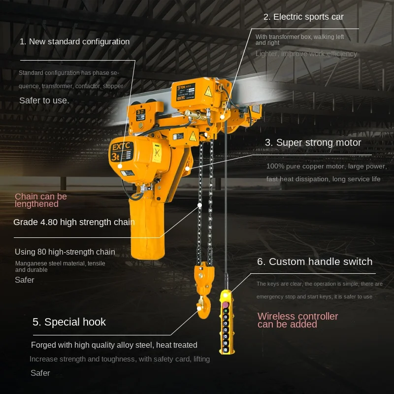 Loop chain electric hoist, 1 ton, 2 tons, 0.5-3-5-10 tons, overhead crane, chain type