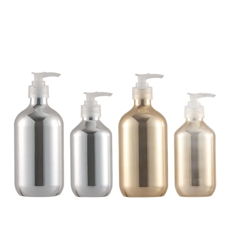 

300/500ml Lotion Pump Bottle Plastic Electroplated Gold Silver Shower Gel Shampoo Wash Hair Conditioner Press Dispenser Bottle