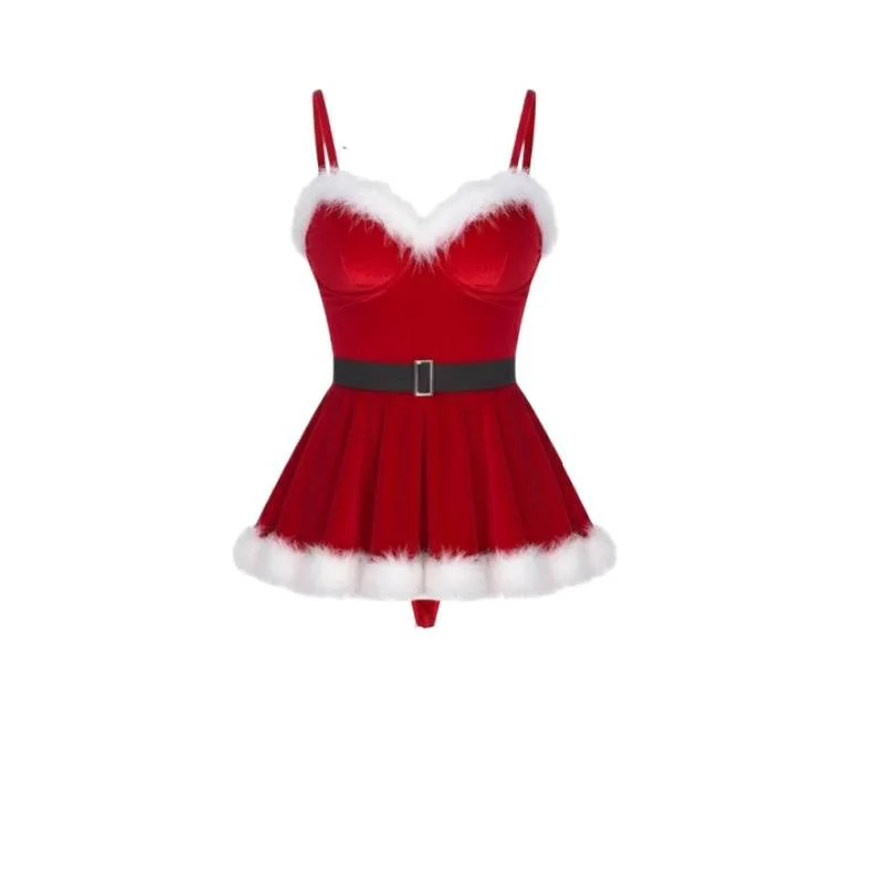

Sexy Dress Up Women Christmas Xmas Party Costume Lingerie Festival Faux Fur Trim Flannel Underwired Bra Corset Sexy Uniform
