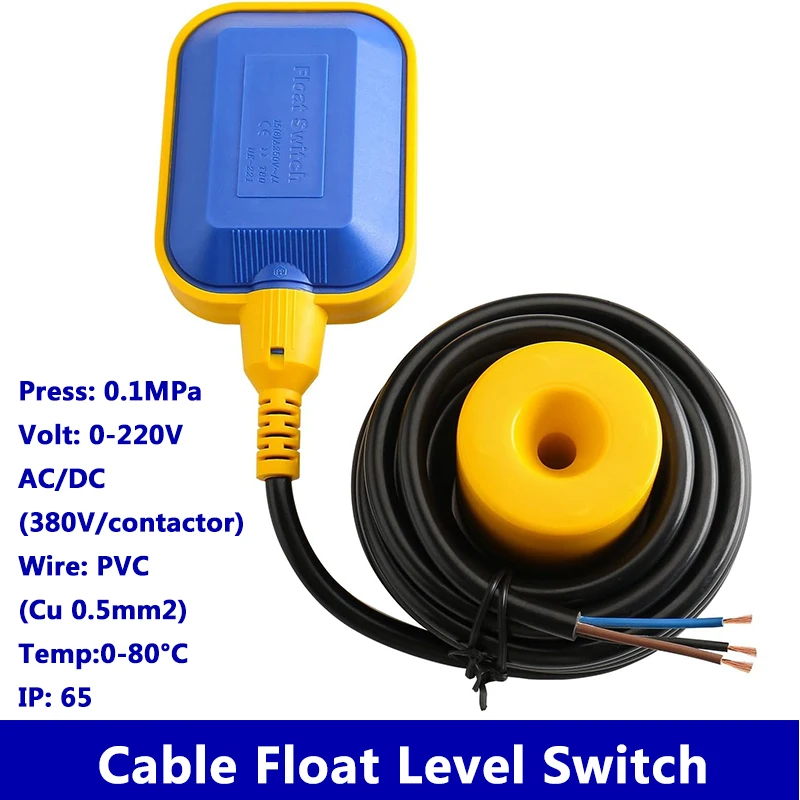 Cable Float Switch Liquid Fluid Water Level Float Switch Controller Contactor Sensor Single Float for Water Pump Tank Refill