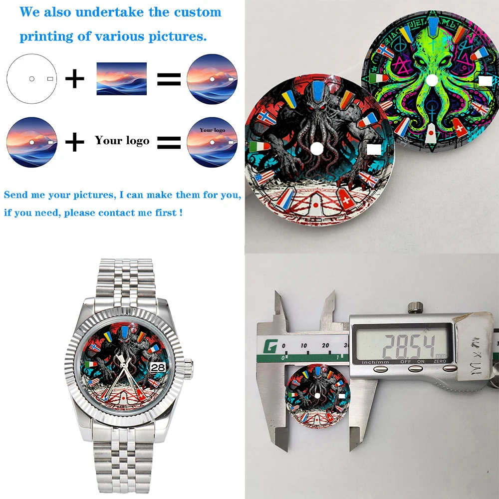 Custom UV printing watch dial 28.5mm Creative Dial Flag Dial Colorful Dial NH36 Dial Creative Dial Fit NH35/36/NH34 GMT Movement