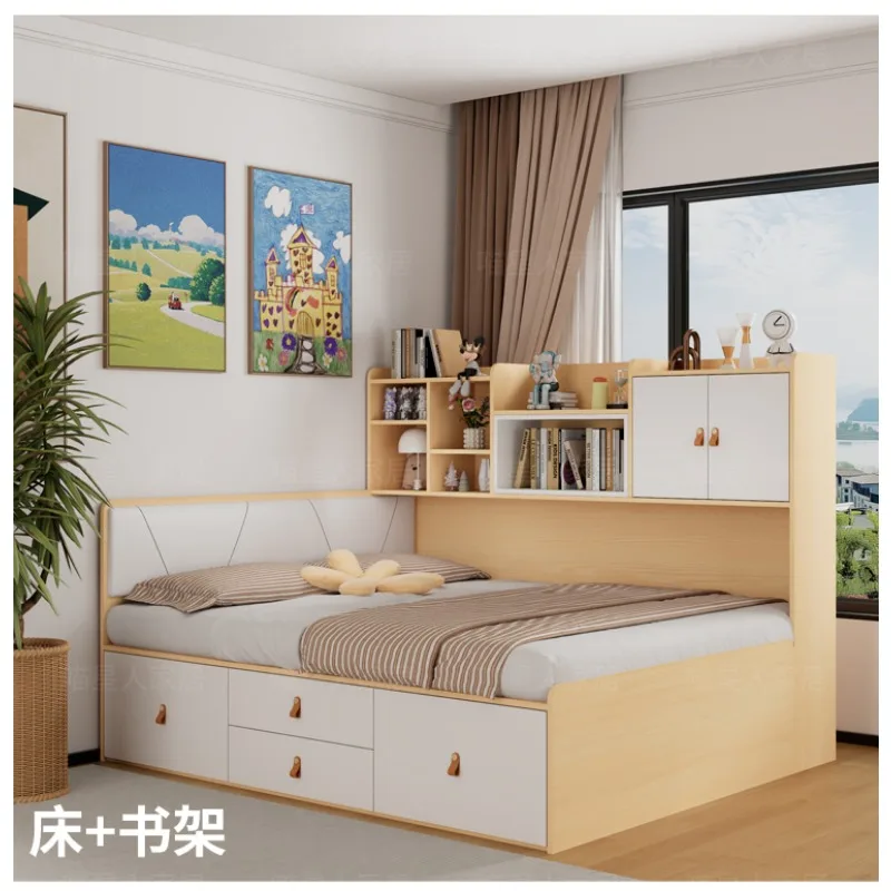 Tatami bed with desk Small apartment room High box storage single bed Desk integrated Hong Kong provincial space bed