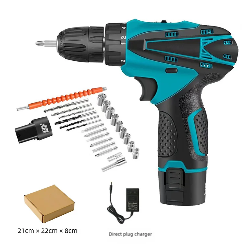 2024 New 12V Cordless Drill Rechargeable Electric Screwdriver Lithium Battery Household Multi-function 2 Speed Power Tools