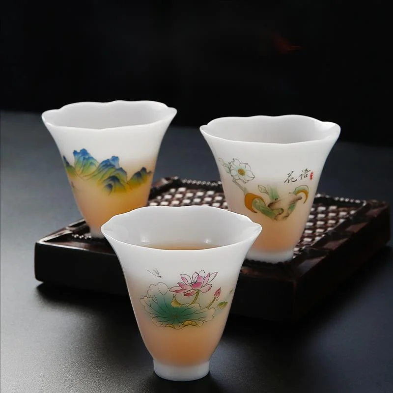 Exquisite Hetian Jade Inspired Porcelain Tea Cup Chinese Hand Painted Creative High End Light Luxury Tea Bowl Household Elegance