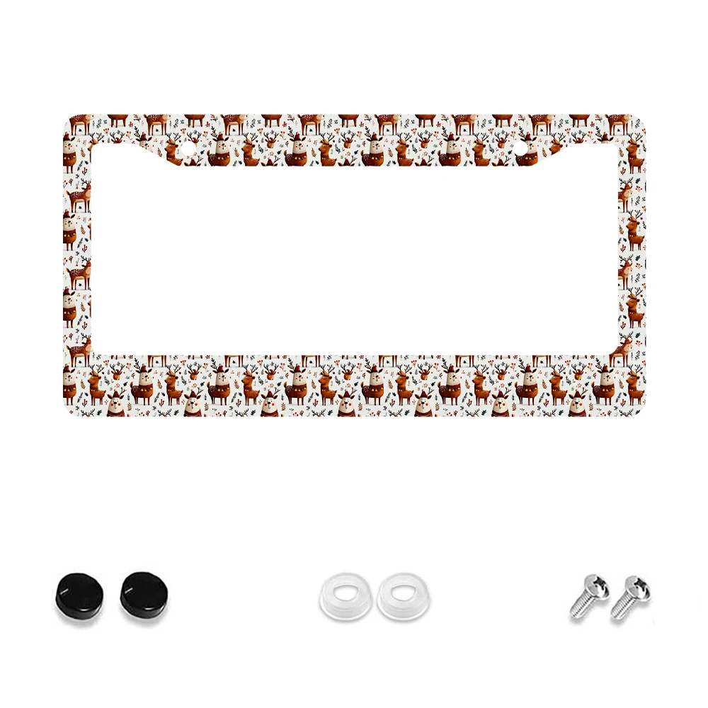 

1pc Brown Deer Pattern 2 Hole License Plate Frame Aluminum Material 6x12 Inches with Screw Set Retro Novelty Car Decoration Gif