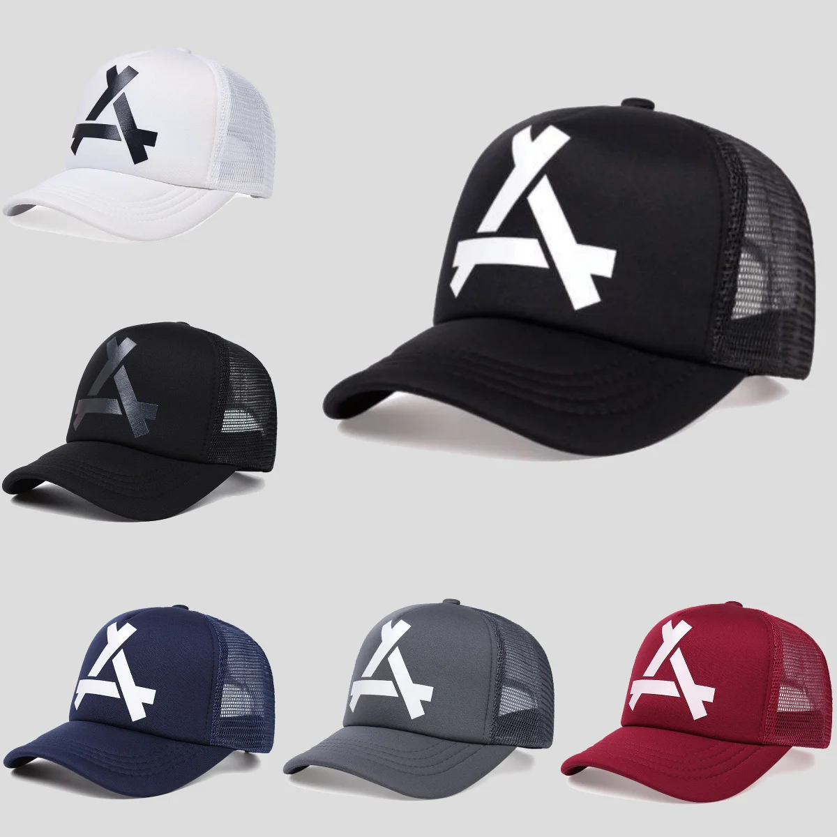 

Solid Colour Letter A Mesh Baseball Cap Summer Printed Breathable Sports Snapback Hip Hop Cap Trucker Hat