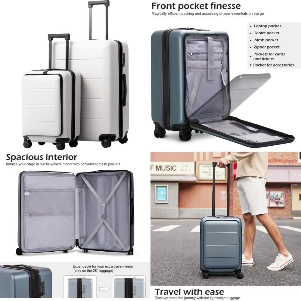 

комплект багажа из двух частей из АБС-пластика + ПК с карманным отделением, размер ручной клади, белый