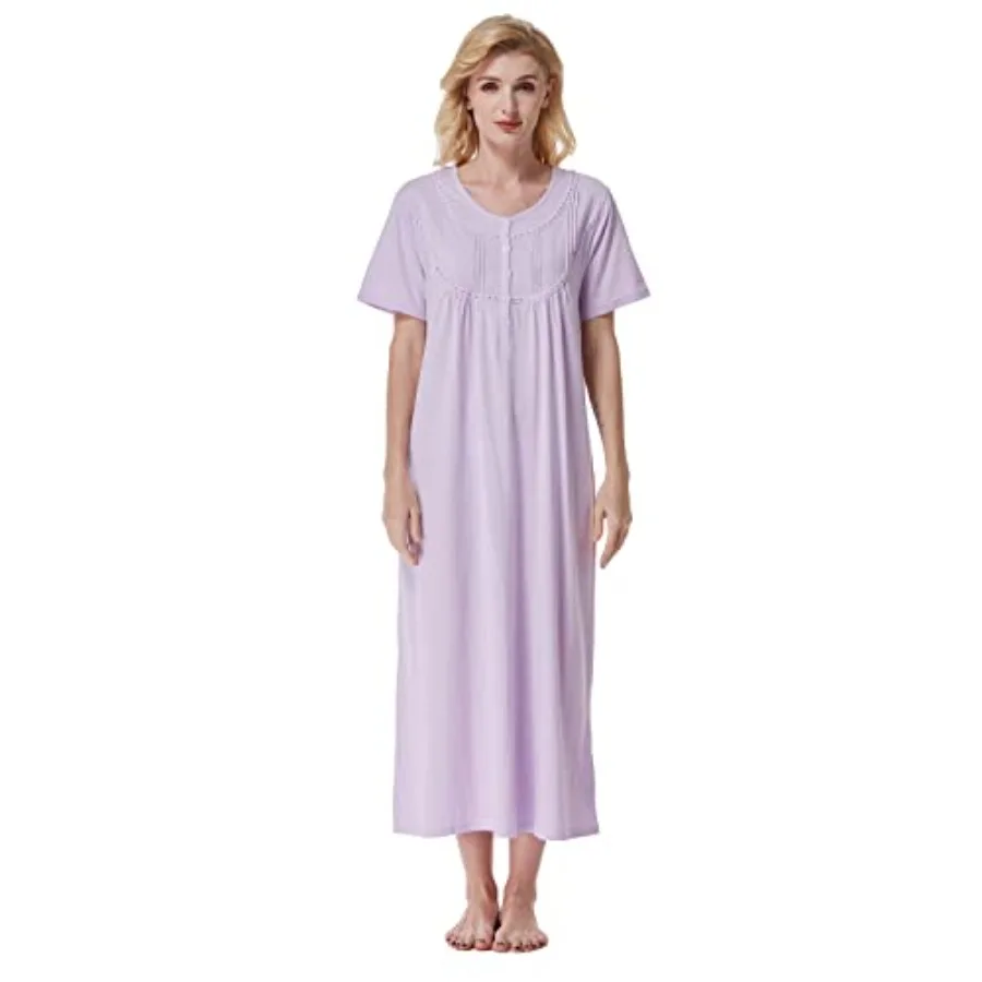 

Keyocean Women Nightgowns, Soft 100% Cotton Lightweight Short Sleeve Night-dresses for Ladies