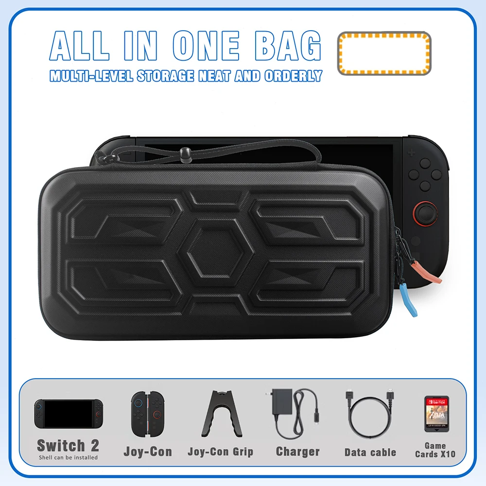 

for Nintendo Switch 2 Bag Game Console Remote Controller Holder Charger Cable Storage Pouch Hard Sleeve Carry Case Card Pocket