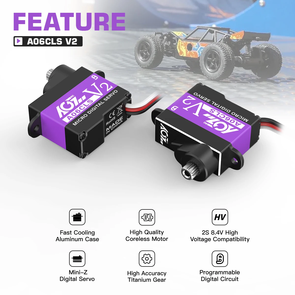 AGFRC A06CLS V2 6g Titanium Gear 3.0KG Super Fast Programmable Micro Servo For 1/18 1/24 1/27 1/28 Mini Car GLR GLA MRZ Airplane