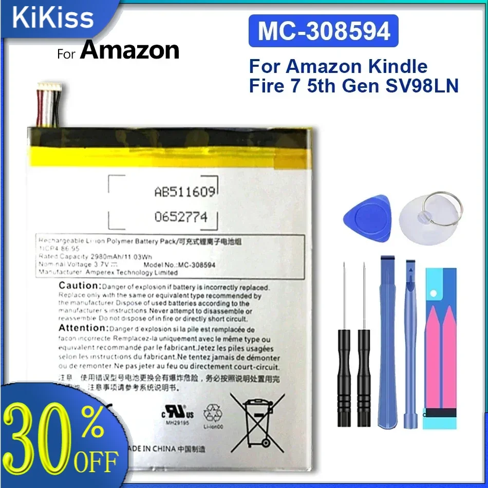 

2980Mah MC-308594 Battery Replacement For Amazon Kindle Fire 7 5Th Gen SV98LN S With Track Code + Tools