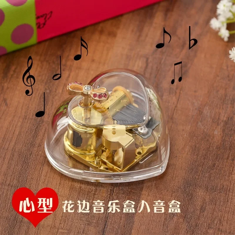 1pc Mini Creative Acrylic Material Transparent Hand Windup Metal Movement Octave Box Music Box, Friend Couple Birthday Gift