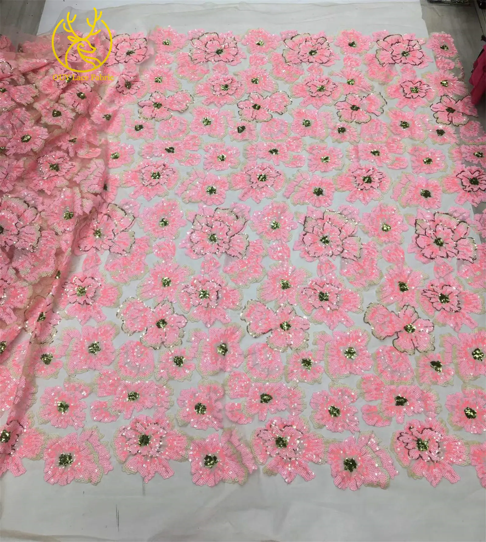 Afrikanischer Pailletten-Stickerei-Tüll-Spitzenstoff, französischer Pailletten-Perlen-Spitzenstoff, nigerianische Braut-Hochzeitsdekoration, zum Nähen, 5 Yards – Detail 13