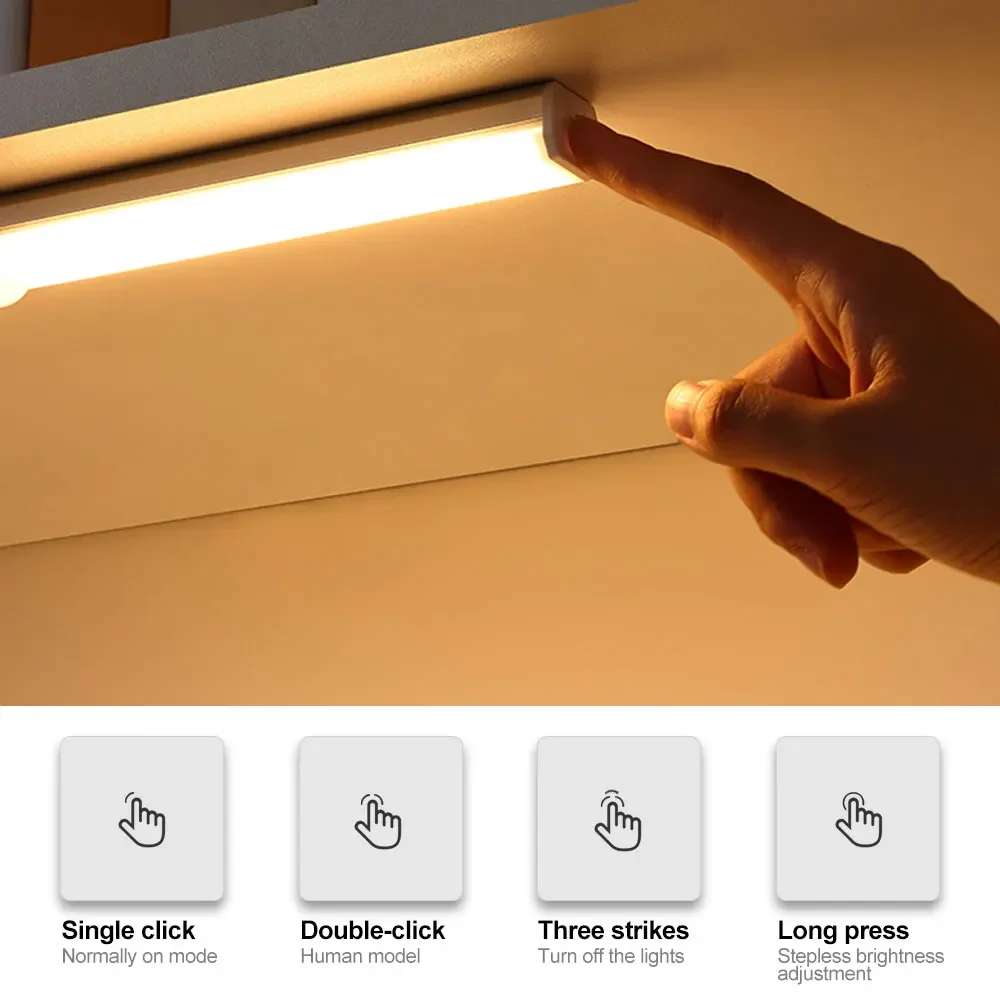 โคมไฟเซ็นเซอร์ตรวจจับการเคลื่อนไหว LED แบบแม่เหล็กอัจฉริยะไร้สาย, โคมไฟกลางคืนไฟ LED เปลี่ยนสีได้สำหรับตู้เสื้อผ้าตู้ครัวข้างเตียง