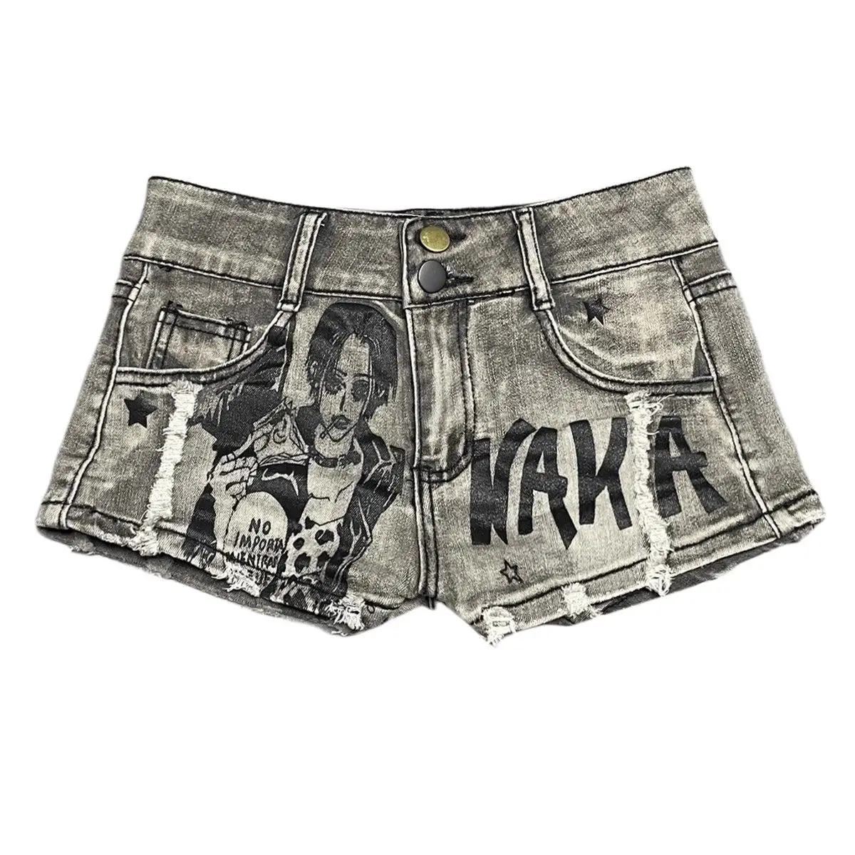 American Retro Waist Denim Shorts Printed High Street Casual Pants Pantalones Cortos De Mujer Y2k Subcultural Streetwear