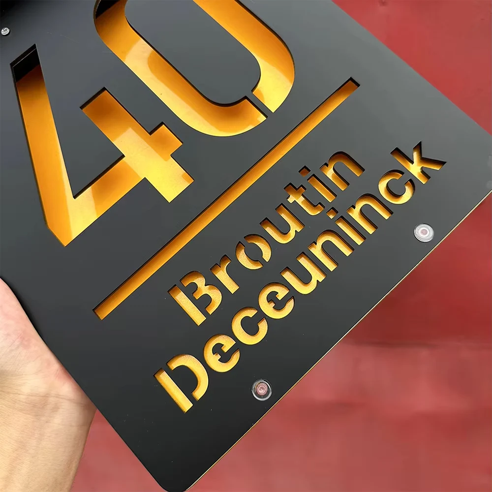 Customized 3D Solar Outdoor Doorplate Personalized LED Light Illuminated House Number Sign Acrylic Plate Exterior Address Sign