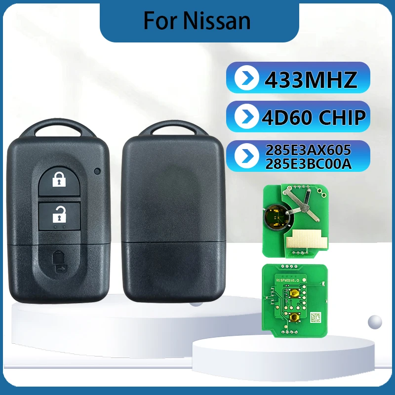 CN027023 Aftermarket Smart Key 2 Buttons 433MHZ 4D60 Chip FCC 285E3AX605 285E3BC00A Keyless Go For Nissan MICRA NV200 2002+