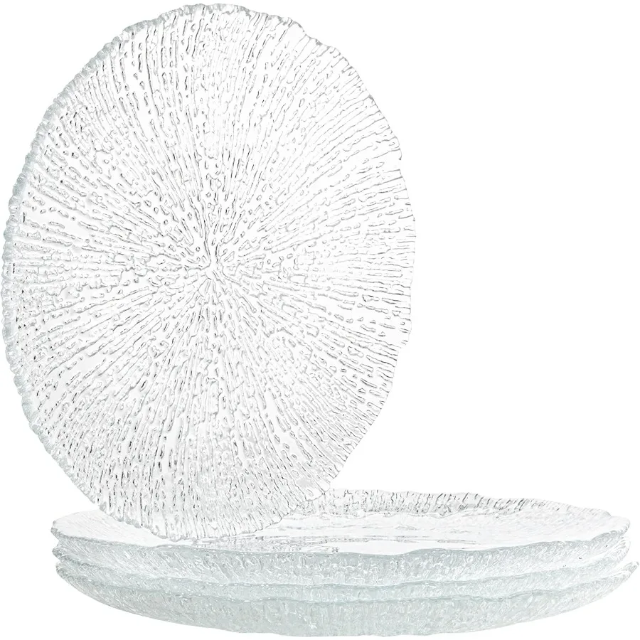 

Набор из 4 элегантных текстурированных стеклянных тарелок для салата и закусок диаметром 8,5 дюймов, штабелируемый дизайн для современной столовой, блюда