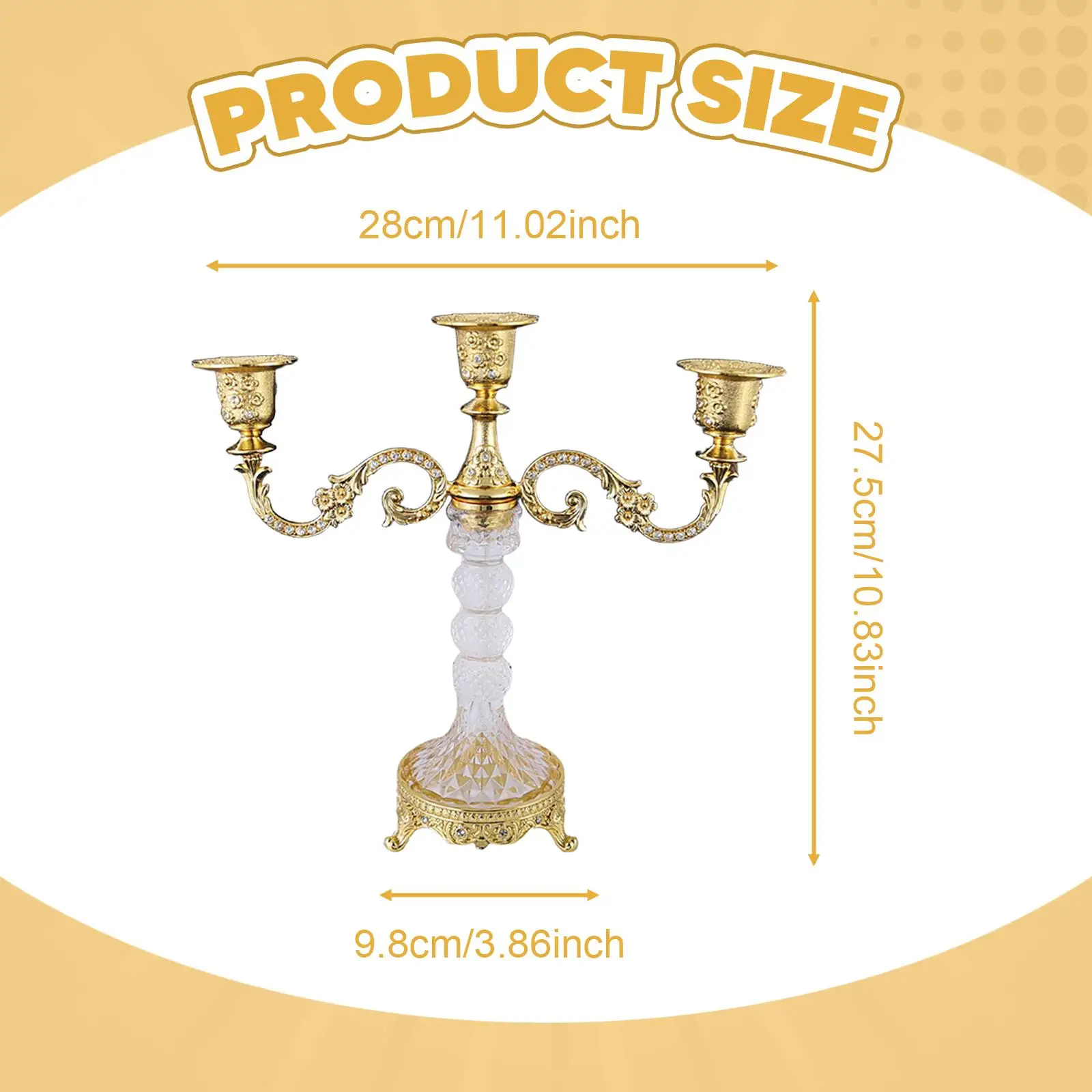 Large Candelabra Candle Holder 3 Arms Metal Glass Decorative Stand for Wedding Dining Table Living Room Centerpiece Home