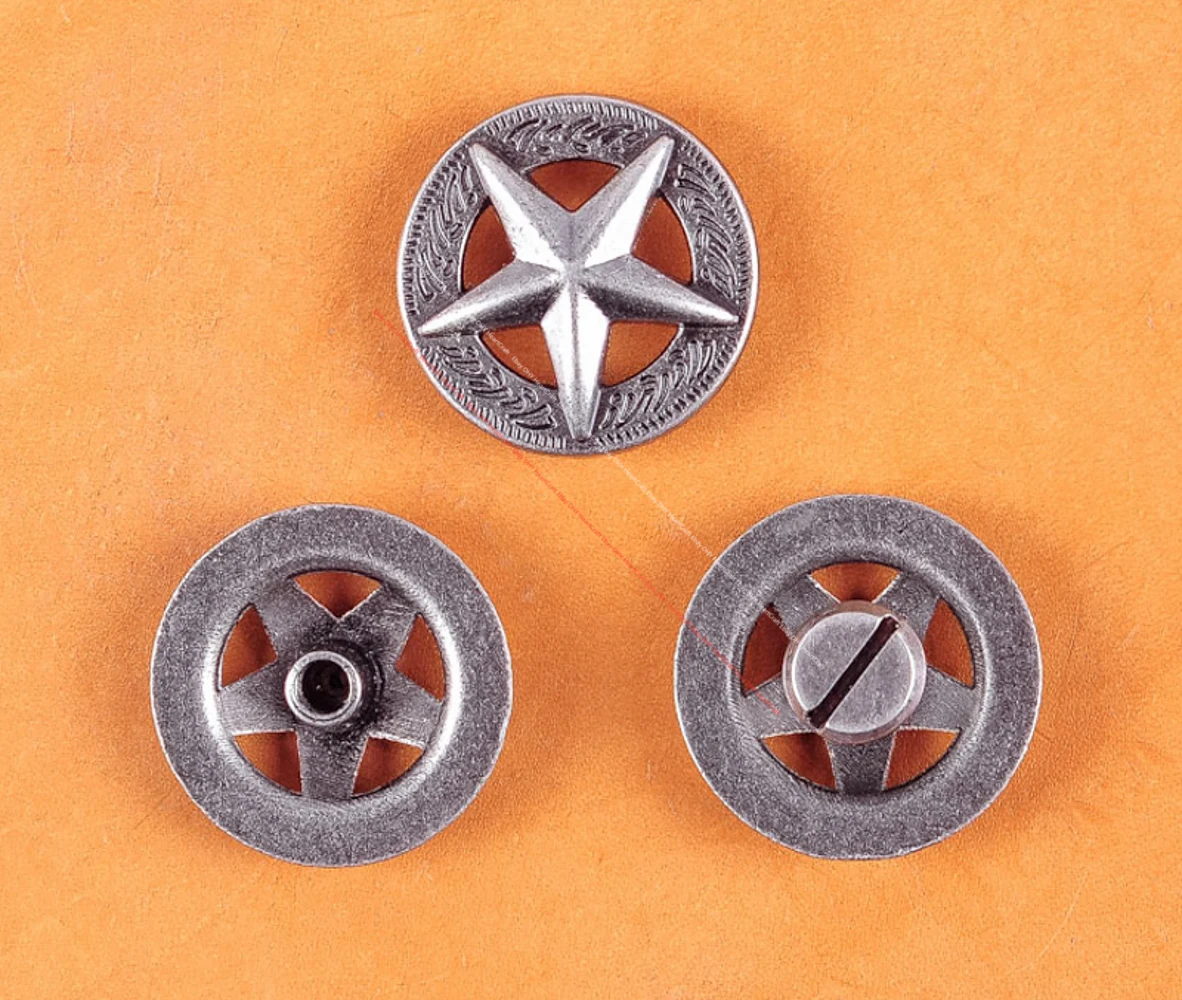 LOT 10PCS 25*25MM WESTERN AMERICA TEXAS RAISED STAR ANTIQUE SILVER LEATHERCRAFT CONCHOS FOR LEATHER TACK RIVETBACK