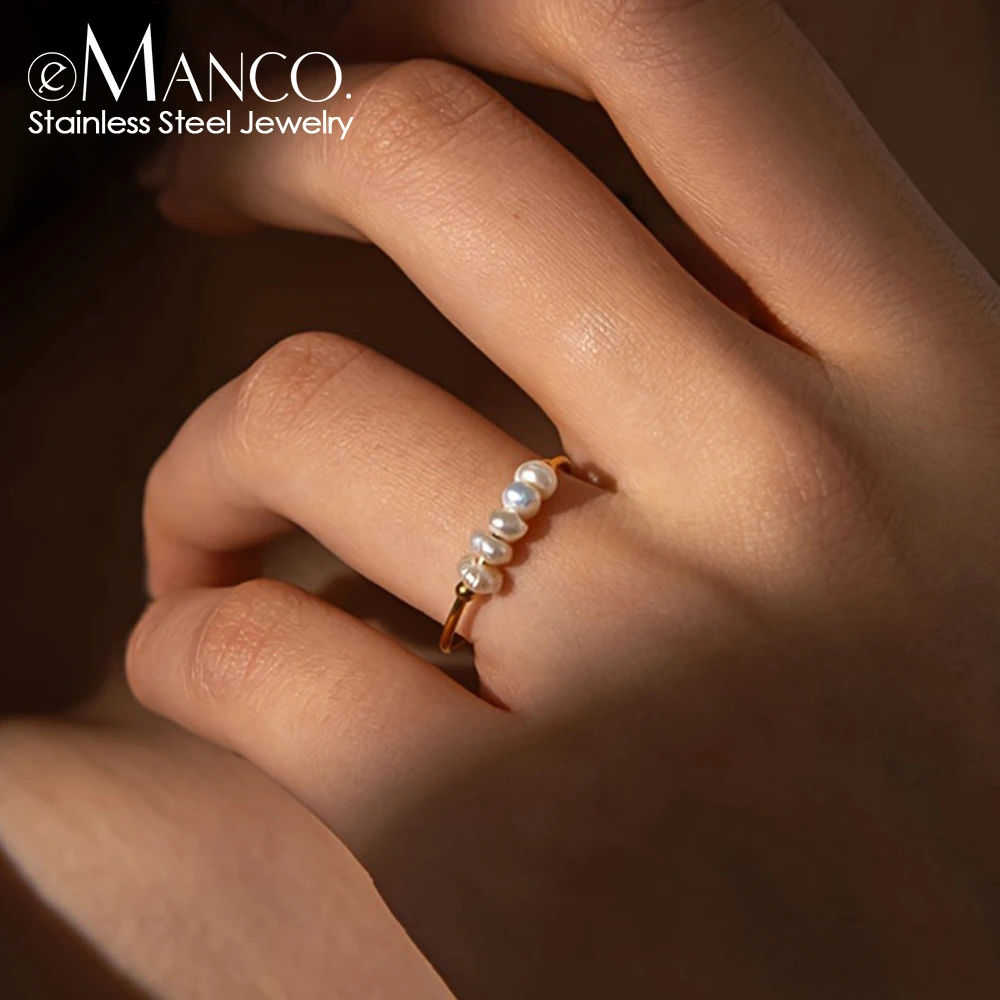 EMANCO Stainless Steel Boutique Freshwater Pearl Women's Ring High Quality Elegant Wedding Ring Fashion Jewelry Accessories Gift