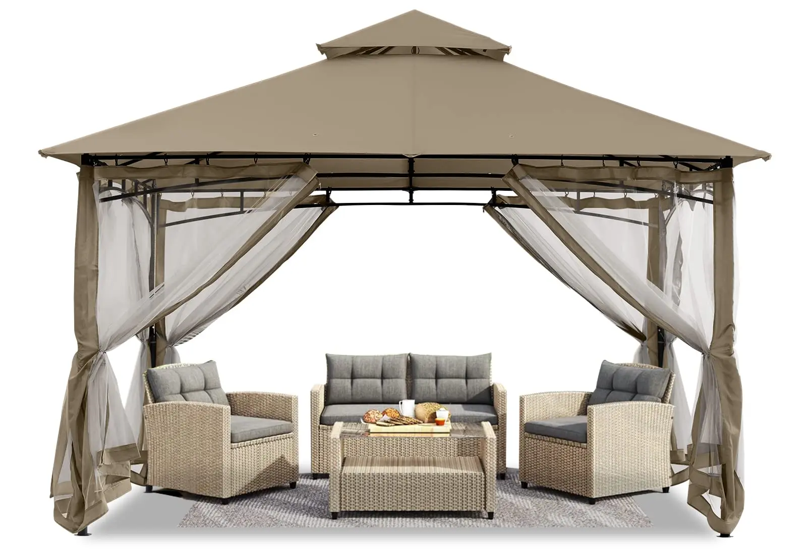 Gazebos for Patios 8x8 with Mosquito Netting, Khaki