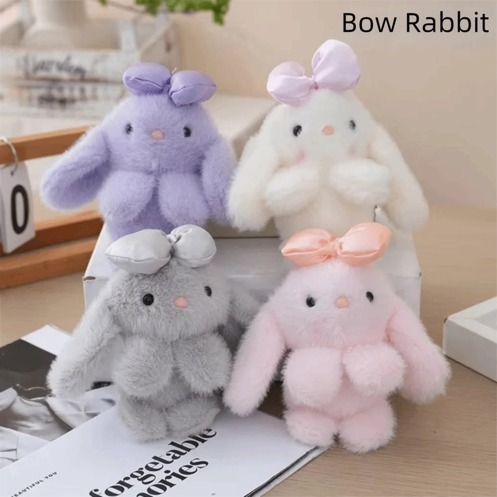 

PP Cotton Bow Bunny Plush Keychain Stuffed Animal Lifelike Bunny Plush Ornaments 16cm Kawaii Bow Bunny Plush Toy