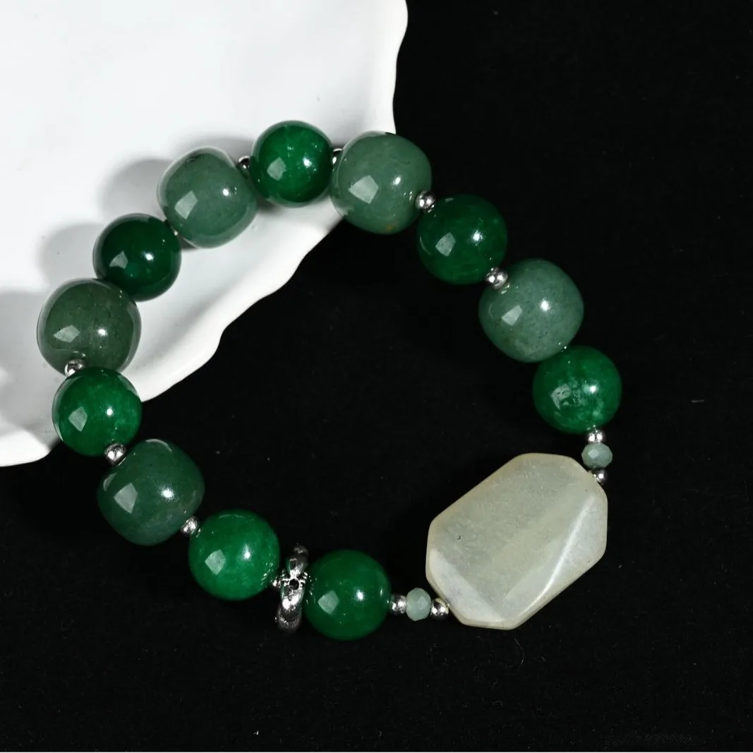 Retro Elastic Bracelet High-end Natural Agate Ball Cat's Eye Stone Lucky Rhinestone Loop Splicing Bangle Niche Design Bracelet