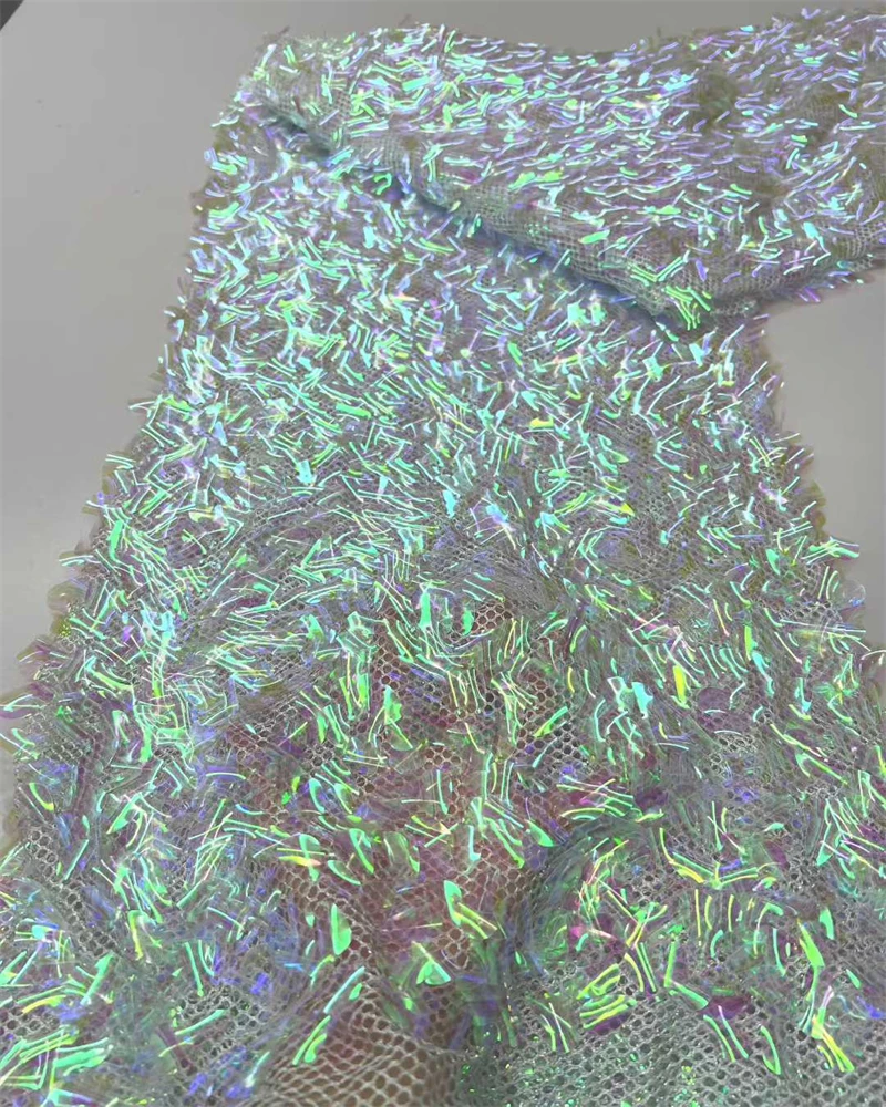 Luxury Nigerian Beaded Lace Fabric with High-Quality Sequins for African Party Dress Sewing Material