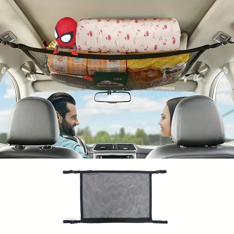 1 Stück doppellagige verstellbare Autodach-Frachtnetztasche, Aufbewahrungstasche für Autodach, geeignet für SUV, Reise-Aufbewahrungstasche für große Entfernungen