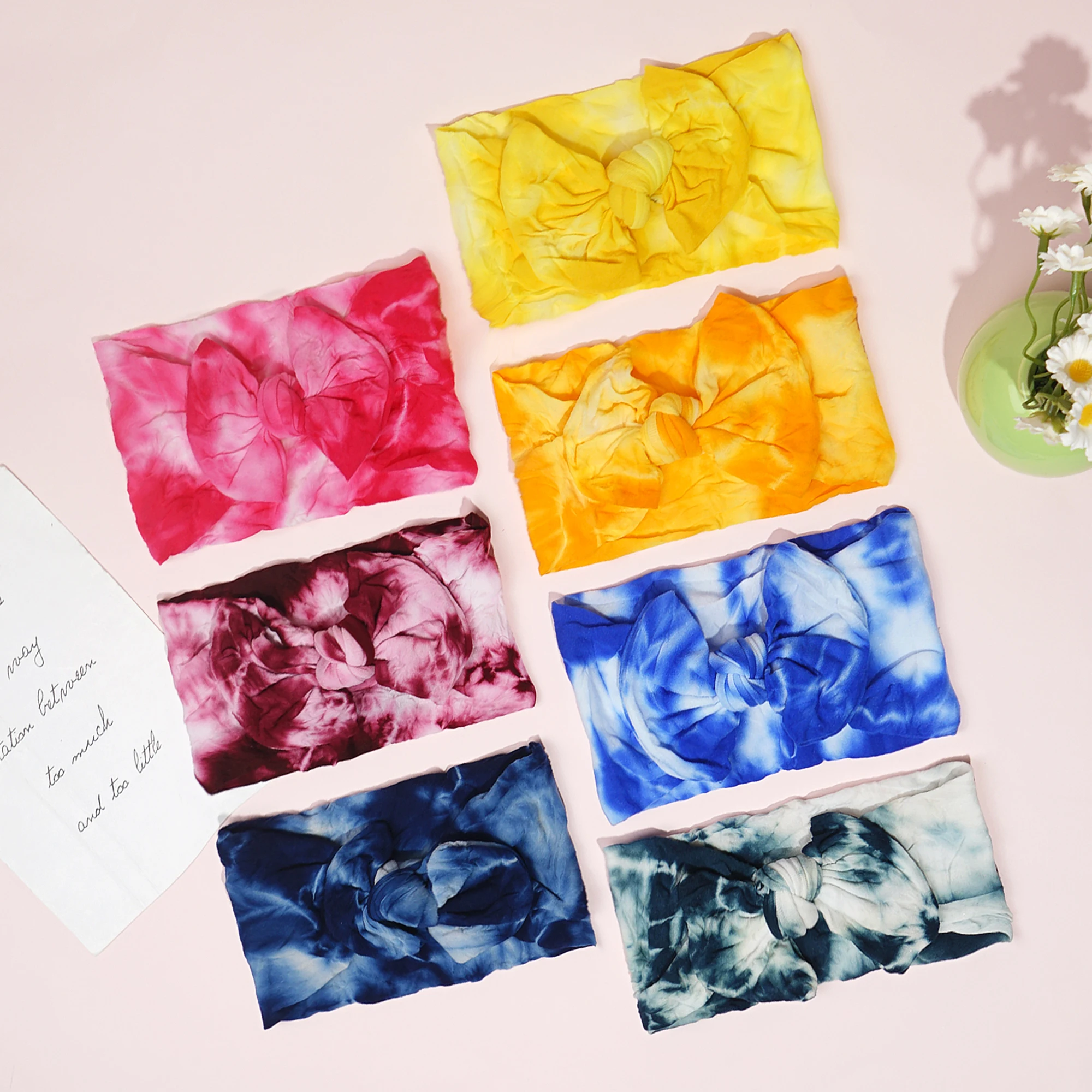 7 sztuk nylonowe super rozciągliwe miękkie opaski dla dziewczynki z kokardkami do włosów opaska na głowę dla nowonarodzonych dziewczynek niemowlę małych dzieci