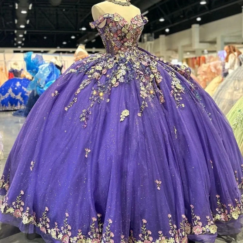 

2024 Purple Sweetheart Ball Gown Quinceanera Dresses Celebrity Party Gowns Sequined Applique Graduation Vestido De 15 Anos Robe