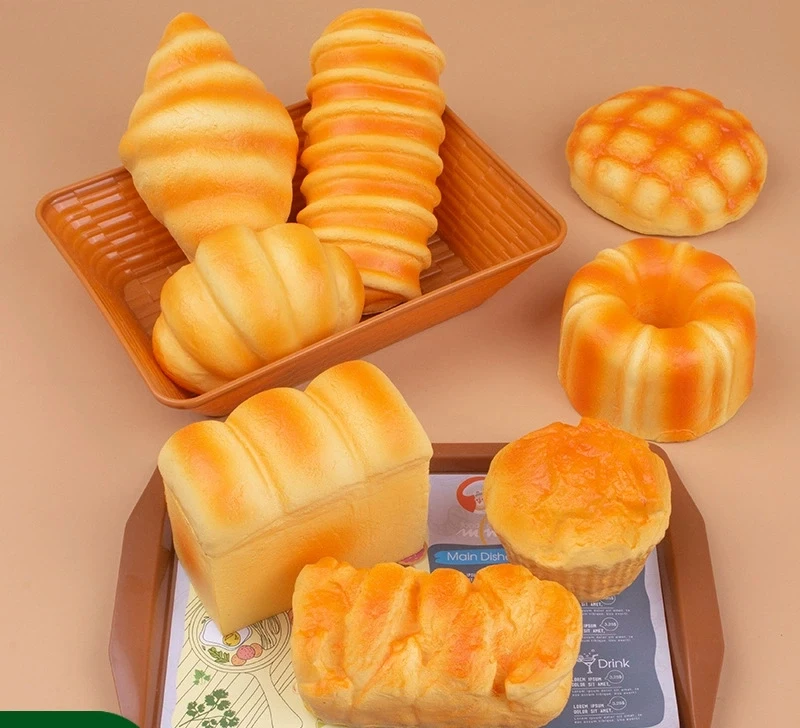 Stretch Squeezing Simulation Bread Squeeze Toy Fake Food Model Simulated Adult Breakfast Squeeze Sensory Toys Toast Cake Elastic