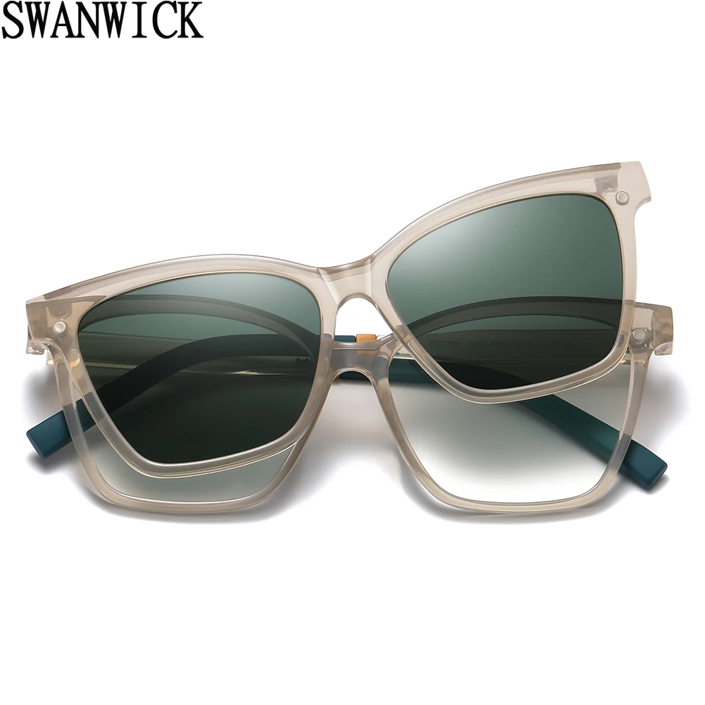 Swanwick fashion clip on glasses cat eye ultralight TR90 polarized sunglasses for women driving UV400 purple green 2023