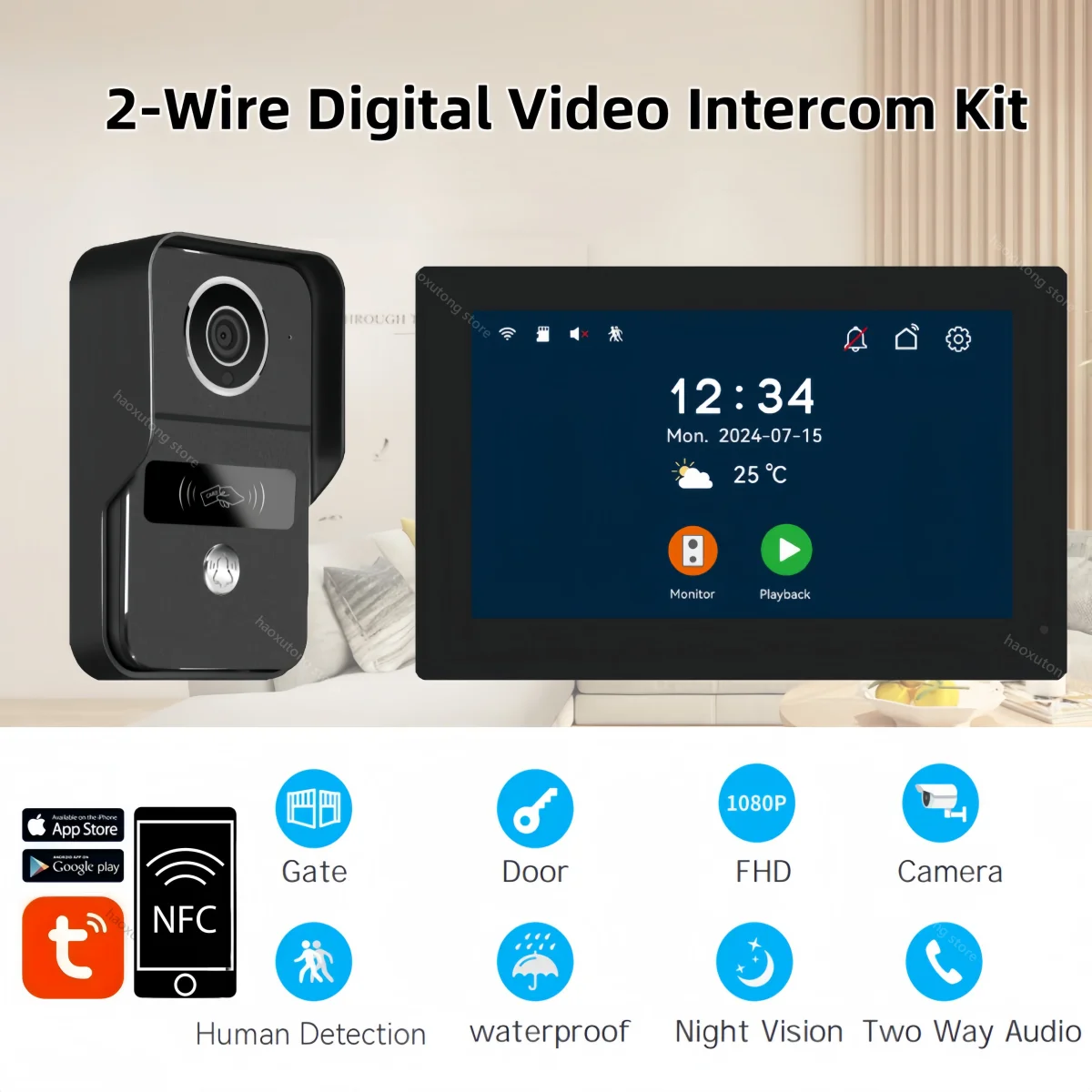 1080P Tuya Smart WIFI Doorbell Camera Apartment Video Intercom 2 Wires 7/10 Inch Wireless WIFI Video Doorphone  5-in-1 Unlock