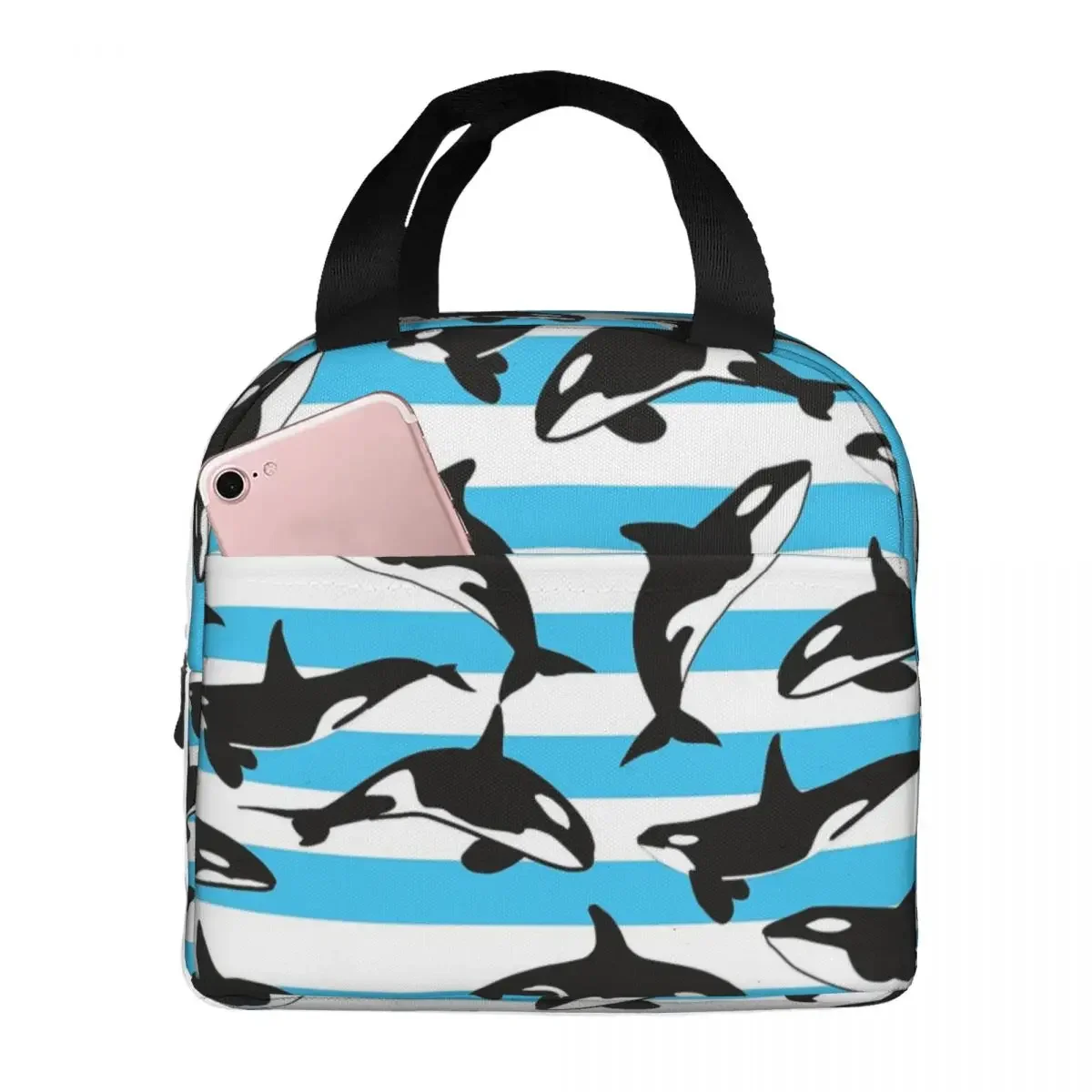 Orca-Killer Lunch Bags معزولة للحوت ، حقائب محمولة للتنقل ، صندوق غداء مبرد حراري ، حمل للنساء ، العمل ، مدرسة الأطفال