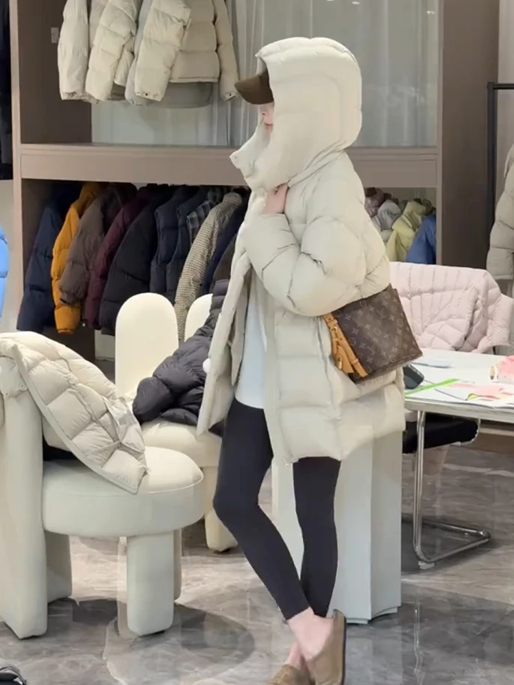 

Korean Style Detachable Hat Puffer Jacket Women's Loose Fit Duck down Outerwear Winter New Arrival Fashionable White Duck Fea...