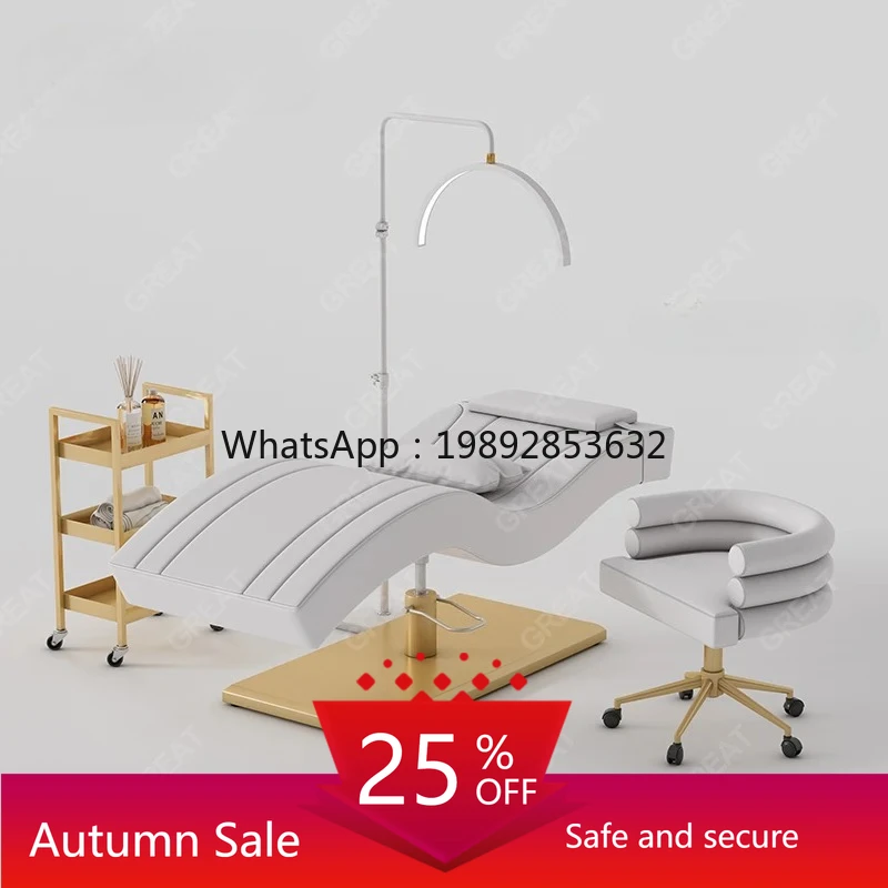 

New Luxury Beauty Shop Equipment Salon Furniture Pink Leather Gold Base Eyebrow Massage Bed