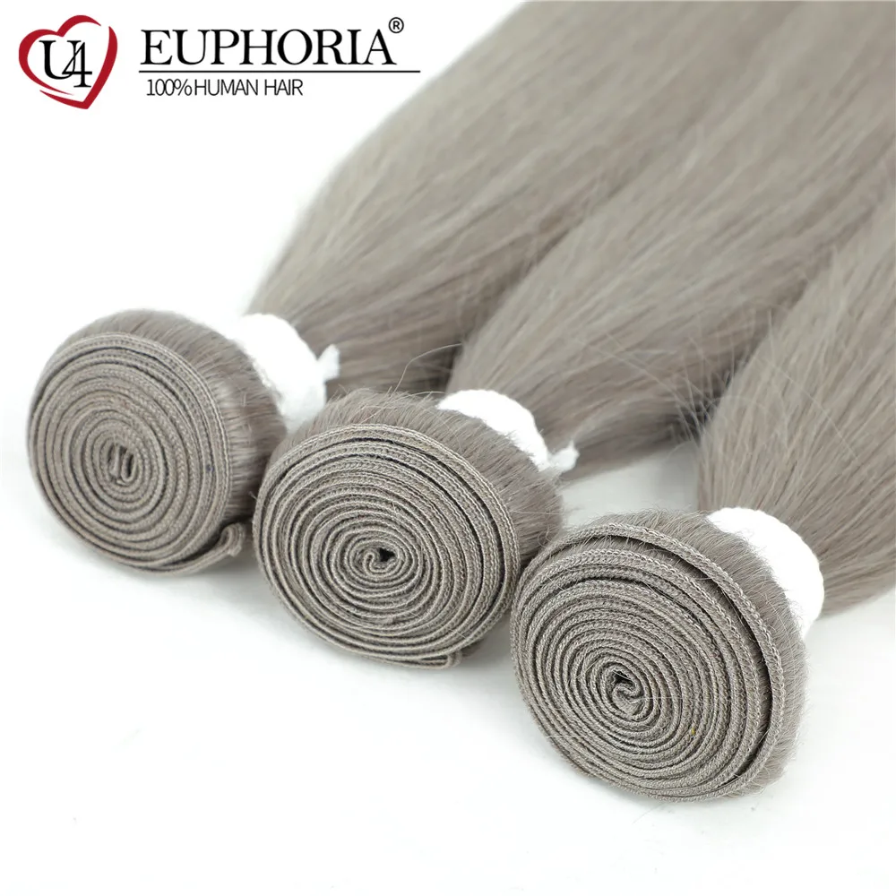 Straight Silver Grey Remy Hair Bundles Brazilian 9A 100% Human Hair Bundles Weave Extension 8-26inch 1/3 Pcs Body  EUPHORIA