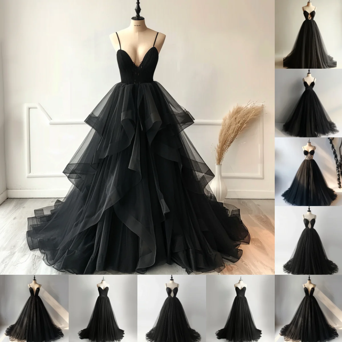 Une ligne satin noir longueur au sol sans bretelles chérie à lacets dos formel robe de soirée de Rhjupe élégante de mariée W9-4 personnalisé