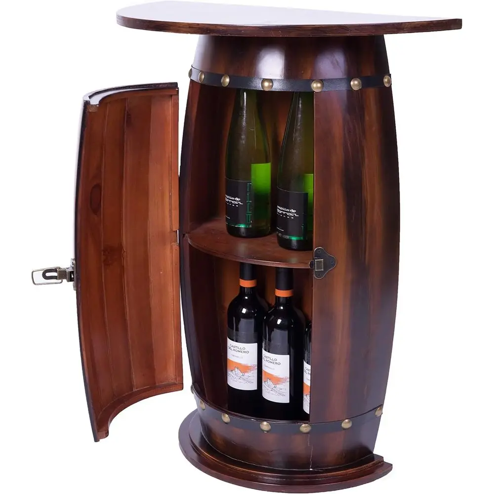 

Wooden Wine Barrel ole, Bar End Table Lockable Cabinet
